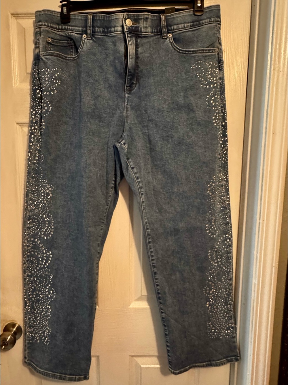 torrid Light Blue Denim Straight-Leg Jeans with Rhinestone Side Swirls